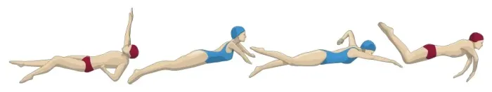 Framed Print : Medley relay, four swimmers performing backstroke, breaststroke, freestyle and butterfly stroke Framed Print : Medley relay, four swimmers performing backstroke, breaststroke, freestyle and butterfly stroke
