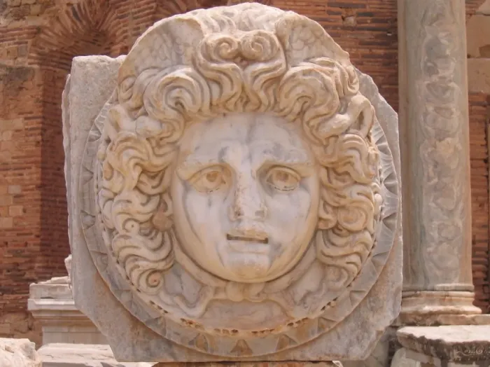 Framed Print : Medusa. A marble carving of Medusa in the Severin Basilica, Leptis Magna, Libya Framed Print : Medusa. A marble carving of Medusa in the Severin Basilica, Leptis Magna, Libya