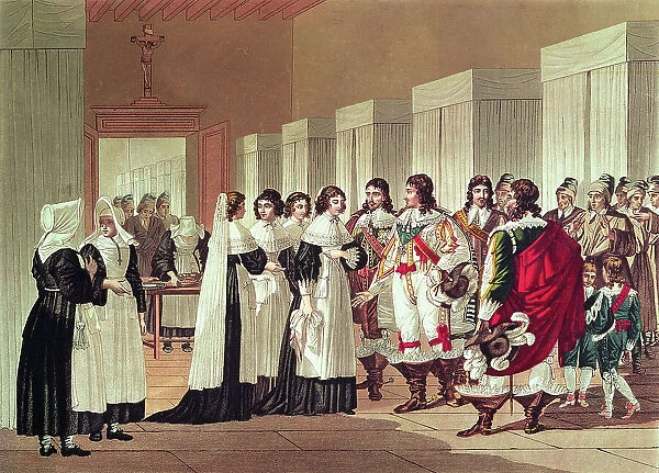 Meeting between Louis XIII (1601-43) and Marie-Louise Motier de la Fayette (1615-65) at l'Hotel-Dieu, Paris