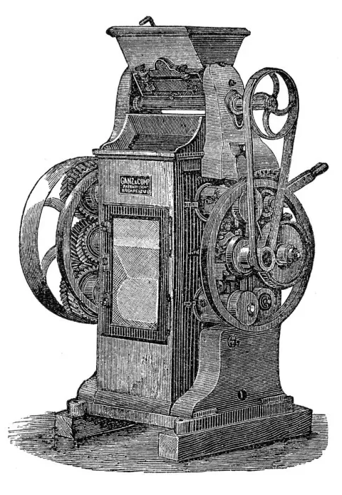 Framed Print : Megmanns Bordeaux malt chair, grain procesing machine