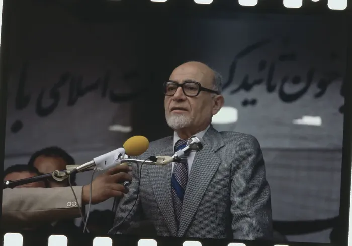 Framed Print : Mehdi Bazargan Speaking into Microphone