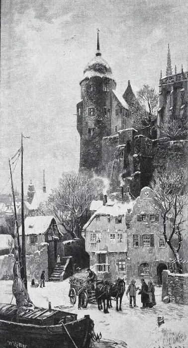 Framed Print : Detail of Meissen Castle in Winter, Saxony, Germany, Historic, digitally restored reproduction of an original 19th century painting Framed Print : Detail of Meissen Castle in Winter, Saxony, Germany, Historic, digitally restored reproduction of an original 19th century painting
