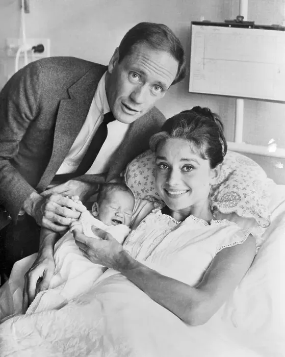 Framed Print : Mel Ferrer with Audrey Hepburn Holding Newborn Sean Framed Print : Mel Ferrer with Audrey Hepburn Holding Newborn Sean
