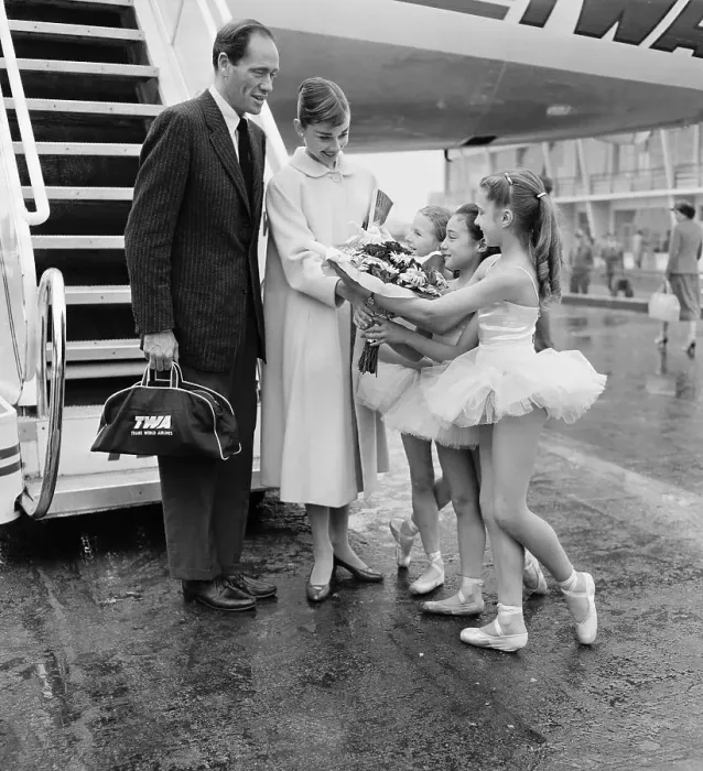 Framed Print : Mel Ferrer with Audrey Hepburn Receiving Bouquet of Flowers Framed Print : Mel Ferrer with Audrey Hepburn Receiving Bouquet of Flowers