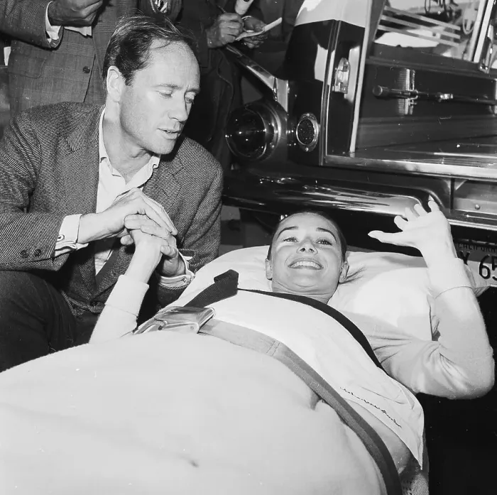 Framed Print : Mel Ferrer Holding Hands with Injured Audrey Hepburn Framed Print : Mel Ferrer Holding Hands with Injured Audrey Hepburn