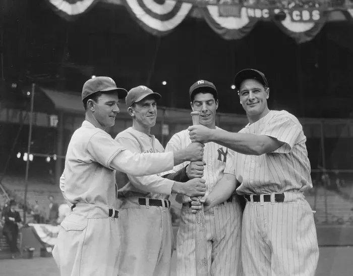 Framed Print : Mel Ott and Joe Moore with Joe DiMaggio and Lou Gehrig Framed Print : Mel Ott and Joe Moore with Joe DiMaggio and Lou Gehrig