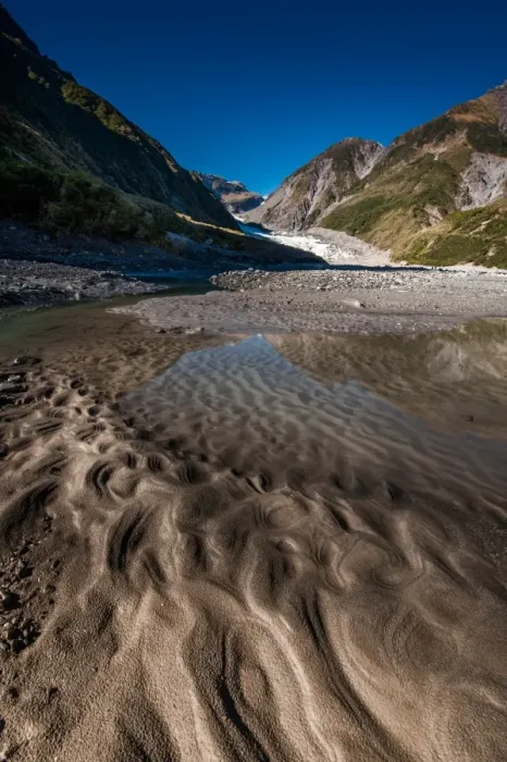 Framed Print : Melting ice forming sand pattern at Fox glacier Framed Print : Melting ice forming sand pattern at Fox glacier