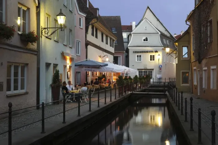 Framed Print : Memminger Ach river, Untere Bachgasse, Memmingen, Unterallgaeu, Allgaeu region, Schwaben, Bavaria, Germany, Europe