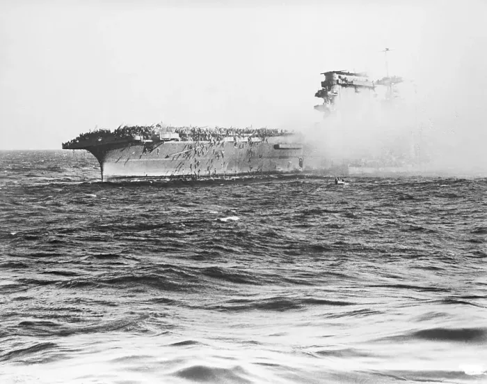 Framed Print : Men Abandoning Aircraft Carrier USS Lexington Framed Print : Men Abandoning Aircraft Carrier USS Lexington