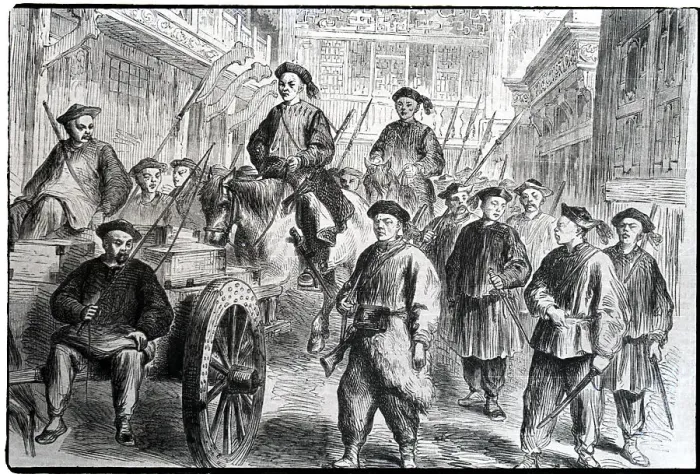 Framed Print : Men Arrive With Indemnity;Illust.;China Framed Print : Men Arrive With Indemnity;Illust.;China