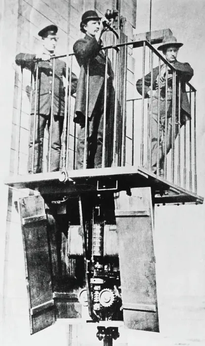 Framed Print : Men Atop Exhibition's Electric Elevator Framed Print : Men Atop Exhibition's Electric Elevator