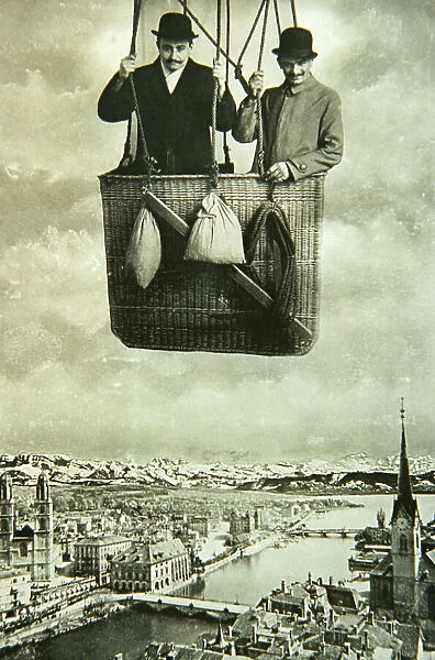 Men in Balloon over a European City