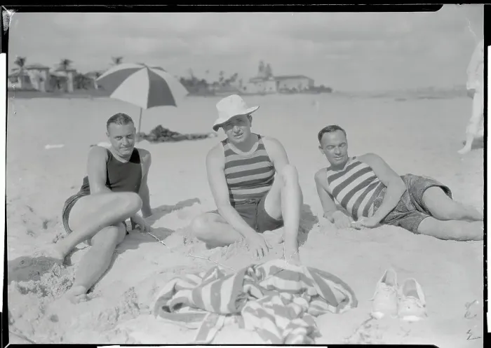 Framed Print : Men in Bathing Suits on Palm Beach Framed Print : Men in Bathing Suits on Palm Beach