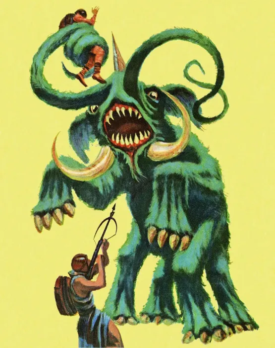 Framed Print : Men Battling Monster Framed Print : Men Battling Monster