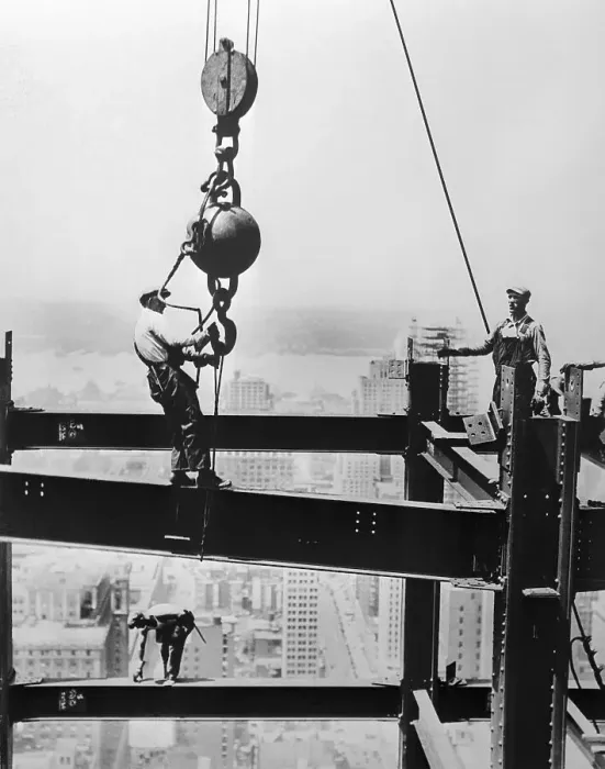 Framed Print : Men on Beams in Air at Construction Site Framed Print : Men on Beams in Air at Construction Site