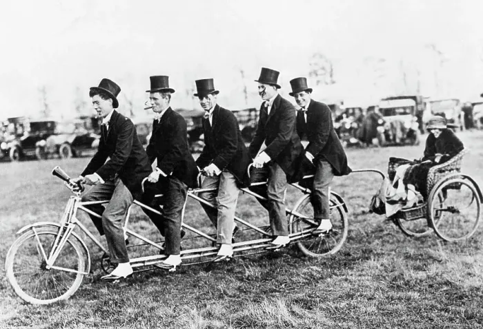 Framed Print : Men on a Bike Pulling a Woman in a Rickshaw Framed Print : Men on a Bike Pulling a Woman in a Rickshaw