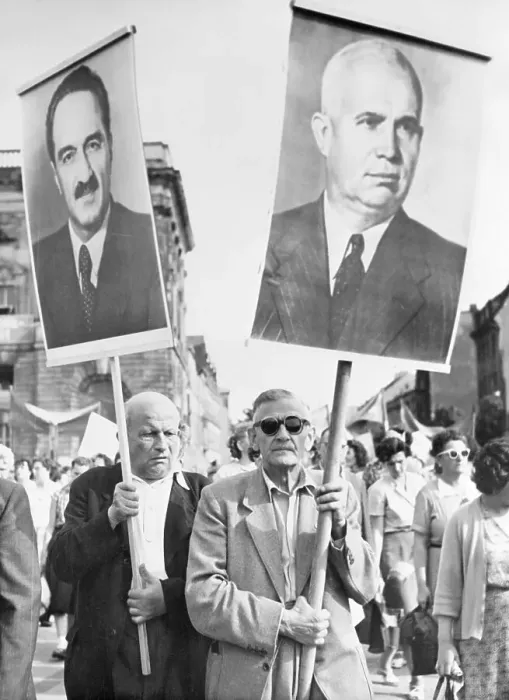 Framed Print : Men Carrying Pictures of Anastas Mikoyan and Nikita Khrushchev Framed Print : Men Carrying Pictures of Anastas Mikoyan and Nikita Khrushchev