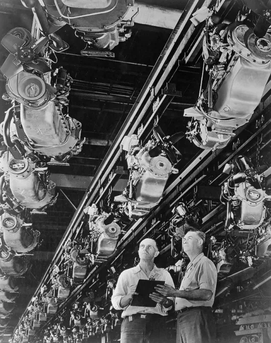 Framed Print : Men Checking Engine Stocks in Auto Plant Framed Print : Men Checking Engine Stocks in Auto Plant