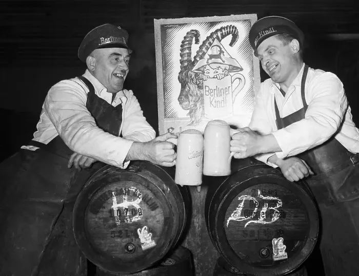 Framed Print : Two Men Give Cheers with Beer, Barrels Framed Print : Two Men Give Cheers with Beer, Barrels