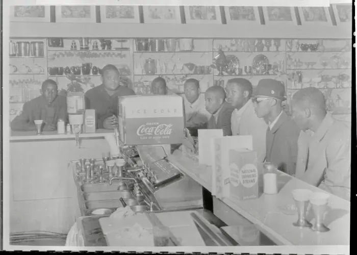 Framed Print : Men Demonstrating in Drug Store Framed Print : Men Demonstrating in Drug Store