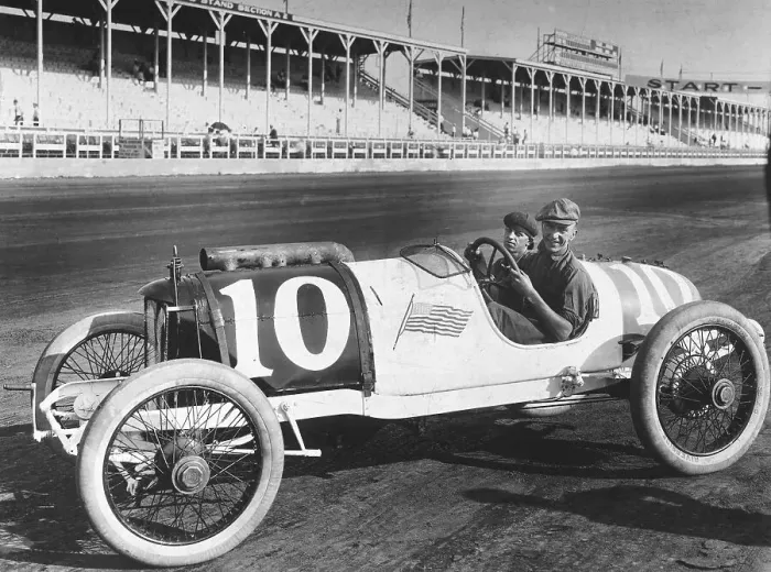 Framed Print : Two Men Drive a Dusemberg at the Indianapolis Speedway