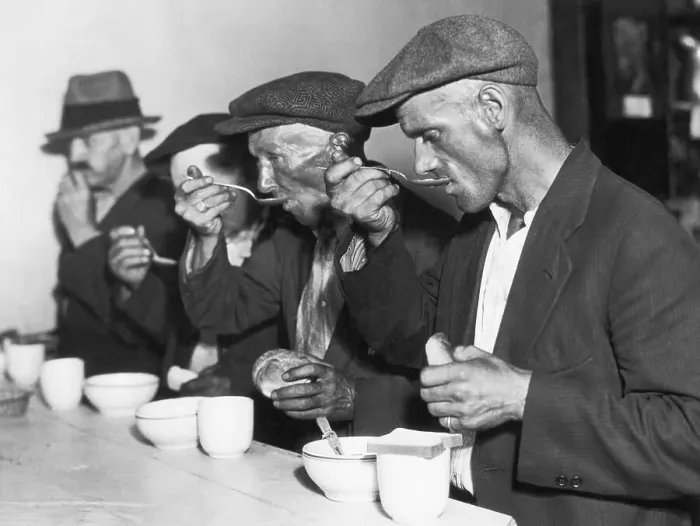 Framed Print : Men Eating Soup During Great Depression Framed Print : Men Eating Soup During Great Depression