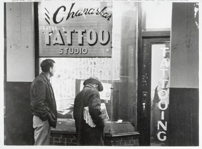 Framed Print : Men Entering Tattoo Parlor Framed Print : Men Entering Tattoo Parlor