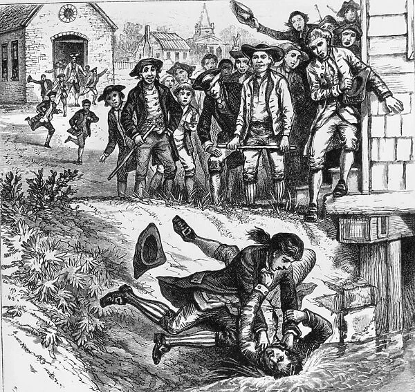 Fight. 1786: Two men fighting during Shays rebellion in Western Massachusetts