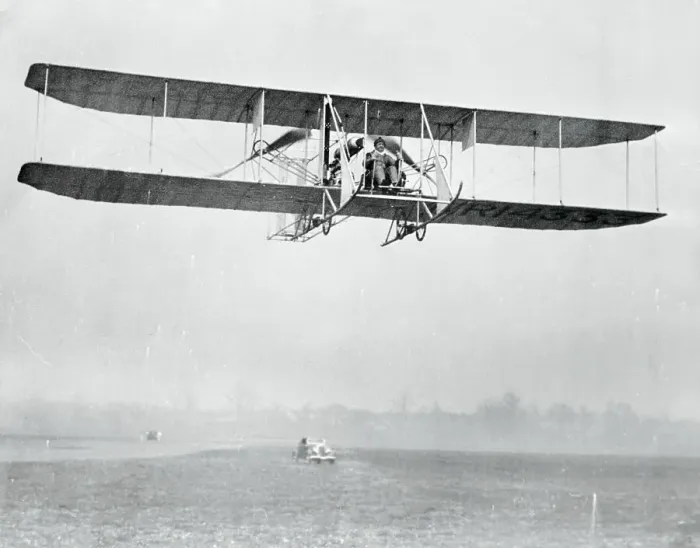 Framed Print : Men Flying a Biplane Framed Print : Men Flying a Biplane