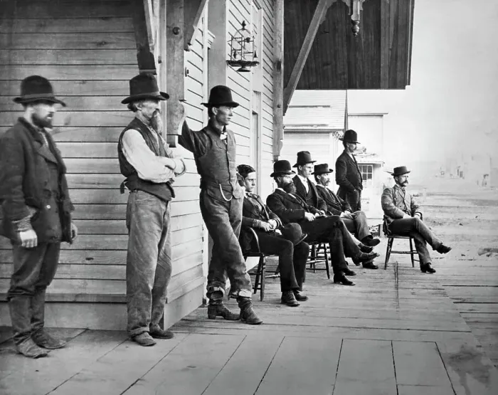 Framed Print : Men Gathered On Porch