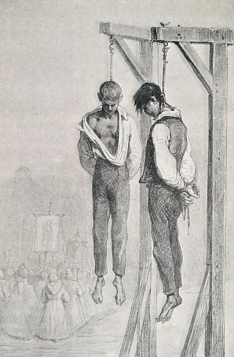 Framed Print : Two Men Hanging After a French Execution Framed Print : Two Men Hanging After a French Execution