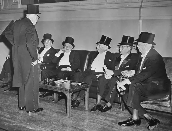 Framed Print : Men in Top Hats Gathered in Social Club Framed Print : Men in Top Hats Gathered in Social Club