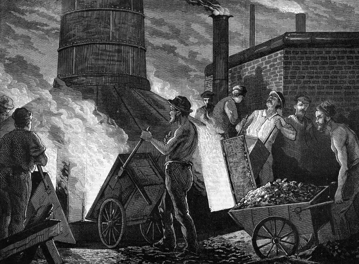 Framed Print : Men Heaping Ore Into Furnace Framed Print : Men Heaping Ore Into Furnace
