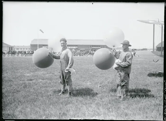Framed Print : Men Holding Balloons at Aviation Meet Framed Print : Men Holding Balloons at Aviation Meet