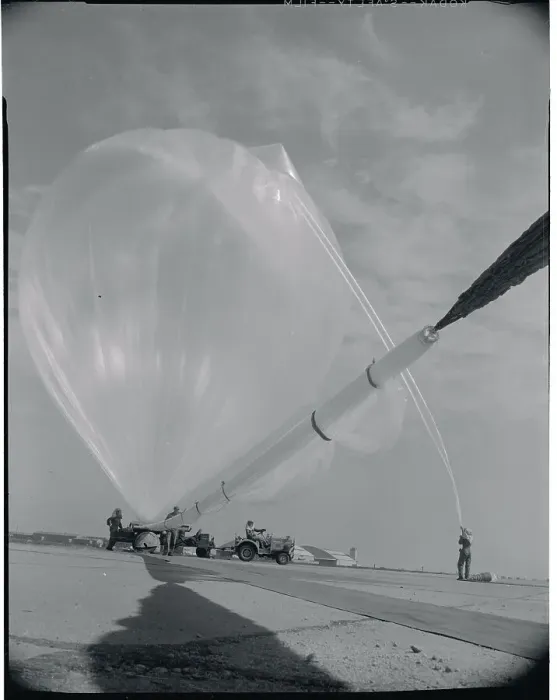 Framed Print : Men Inflating a Weather Balloon