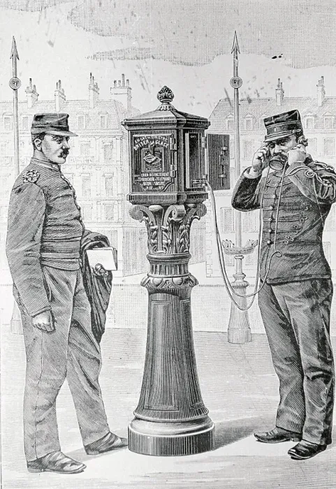 Framed Print : Men Inspecting Fire Alarm Boxes in Paris Framed Print : Men Inspecting Fire Alarm Boxes in Paris