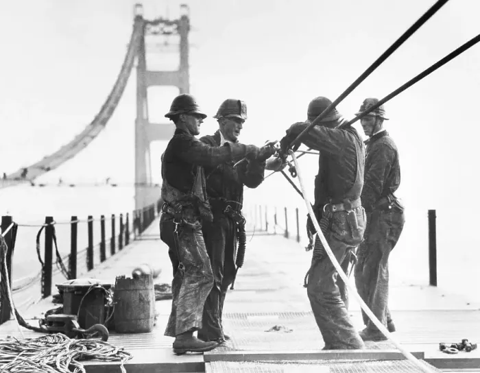 Framed Print : Men Join Cables On Golden Gate Bridge Framed Print : Men Join Cables On Golden Gate Bridge