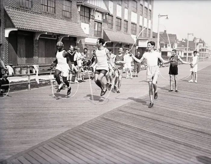 Framed Print : Men Jump Rope Down The Boardwalk Framed Print : Men Jump Rope Down The Boardwalk