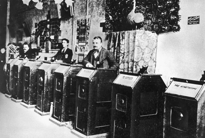 Framed Print : Men in Kinetoscope Arcade