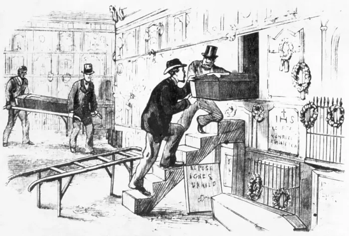 Framed Print : Men Lifting A Coffin Into A Vault Framed Print : Men Lifting A Coffin Into A Vault