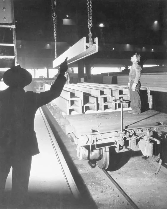 Framed Print : Men Loading Steel Beams Onto R.R. Car Framed Print : Men Loading Steel Beams Onto R.R. Car