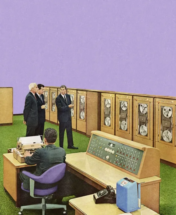 Framed Print : Men Looking at Office Equipment Framed Print : Men Looking at Office Equipment