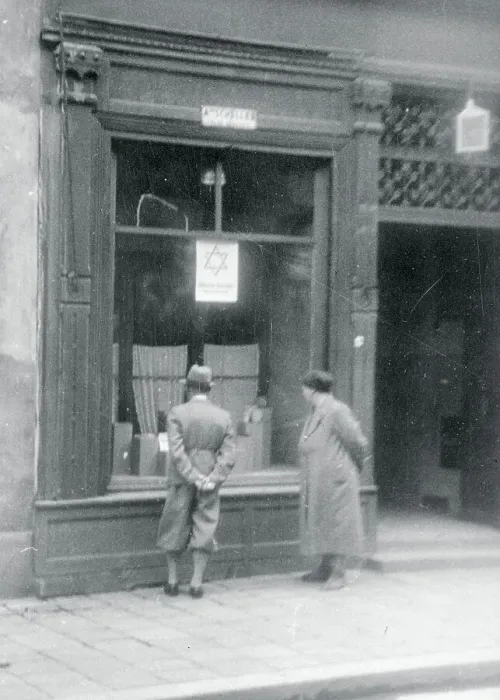 Framed Print : Men Looking at a Store for Jewish Customers Only Framed Print : Men Looking at a Store for Jewish Customers Only