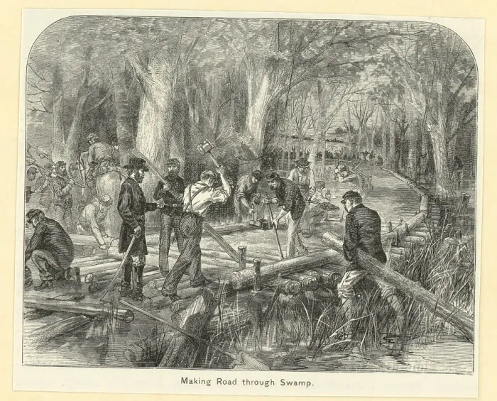 Framed Print : Men Making A Road Through A Swamp Framed Print : Men Making A Road Through A Swamp