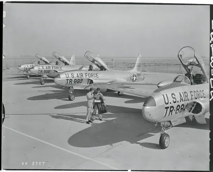 Framed Print : Men and Military Airplanes on Runway Framed Print : Men and Military Airplanes on Runway