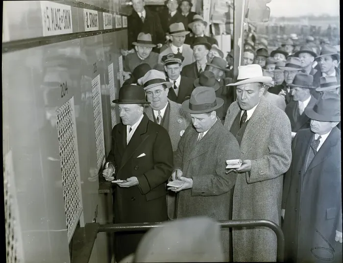 Framed Print : Men At The Mutuel Betting Windows Framed Print : Men At The Mutuel Betting Windows