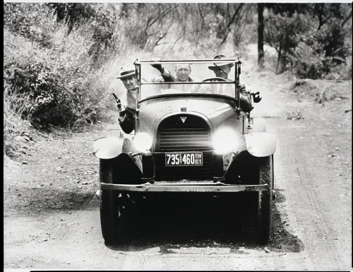 Framed Print : Three Men In Open Car;Guns Pulled;Movie Framed Print : Three Men In Open Car;Guns Pulled;Movie