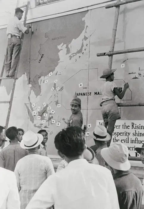 Framed Print : Men Placing Markers on War Map Framed Print : Men Placing Markers on War Map