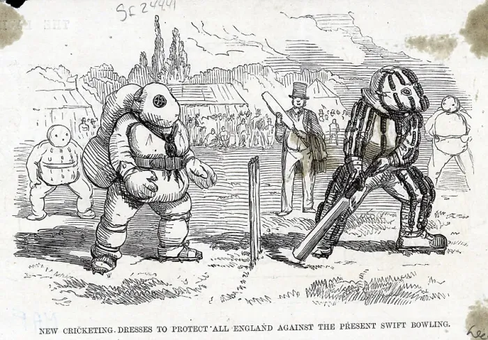 Framed Print : Men Play Cricket In Strange Outfit;Illus