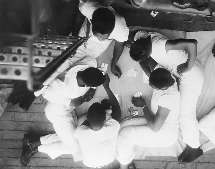 Framed Print : Men Playing Cards on Military Ship